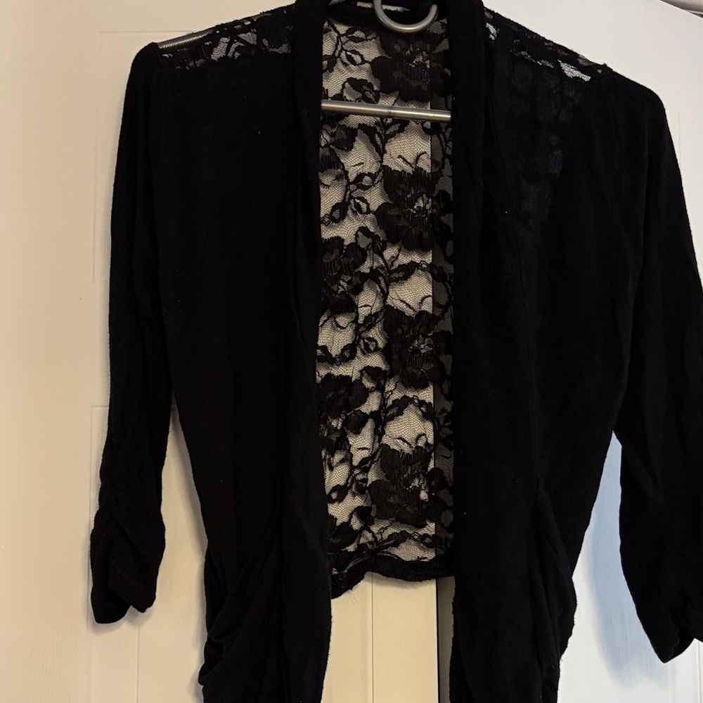 Dex Black Lace-Back Open Cardigan